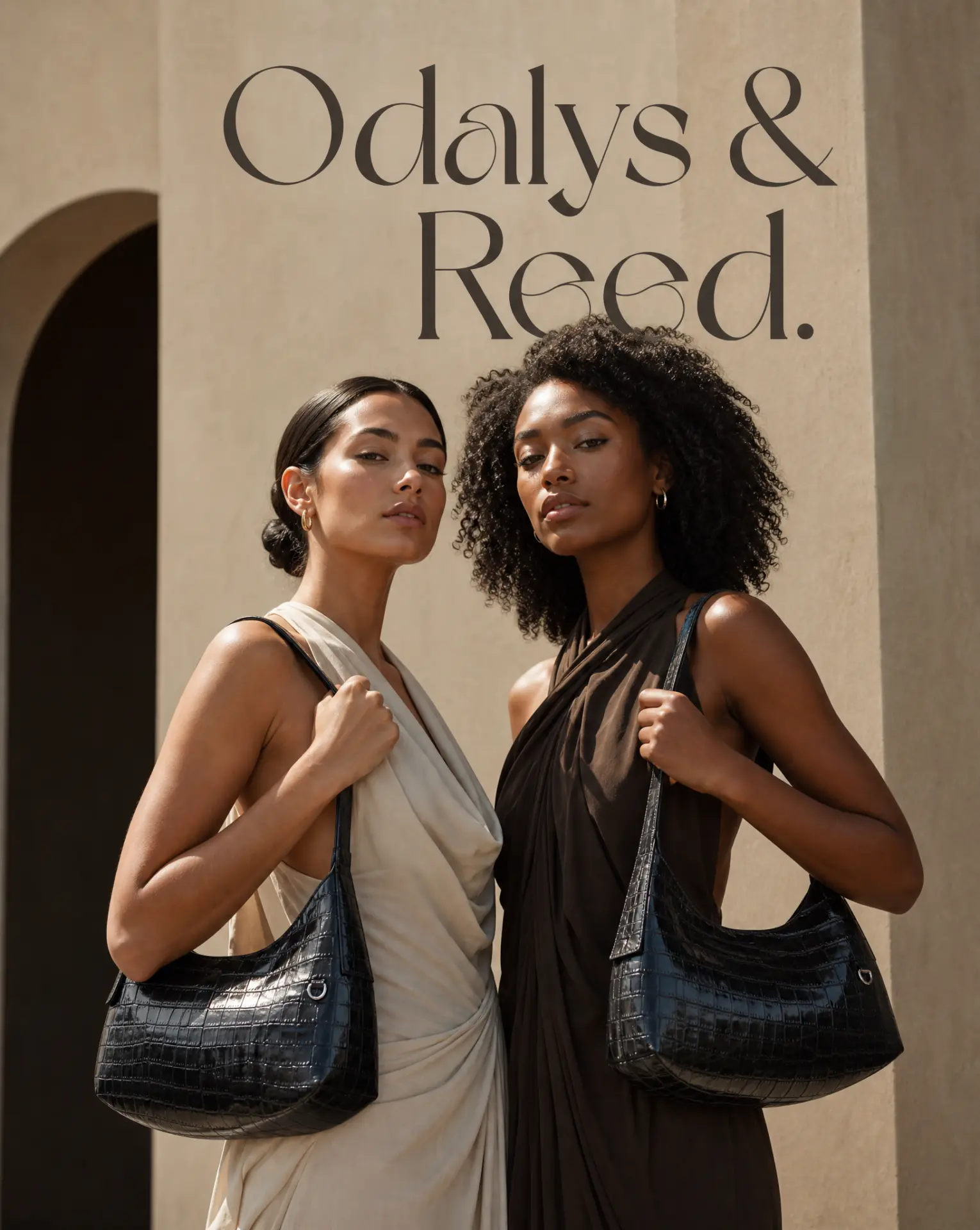 Two women carrying Odalys & Reed shoulder bags in warm daylight