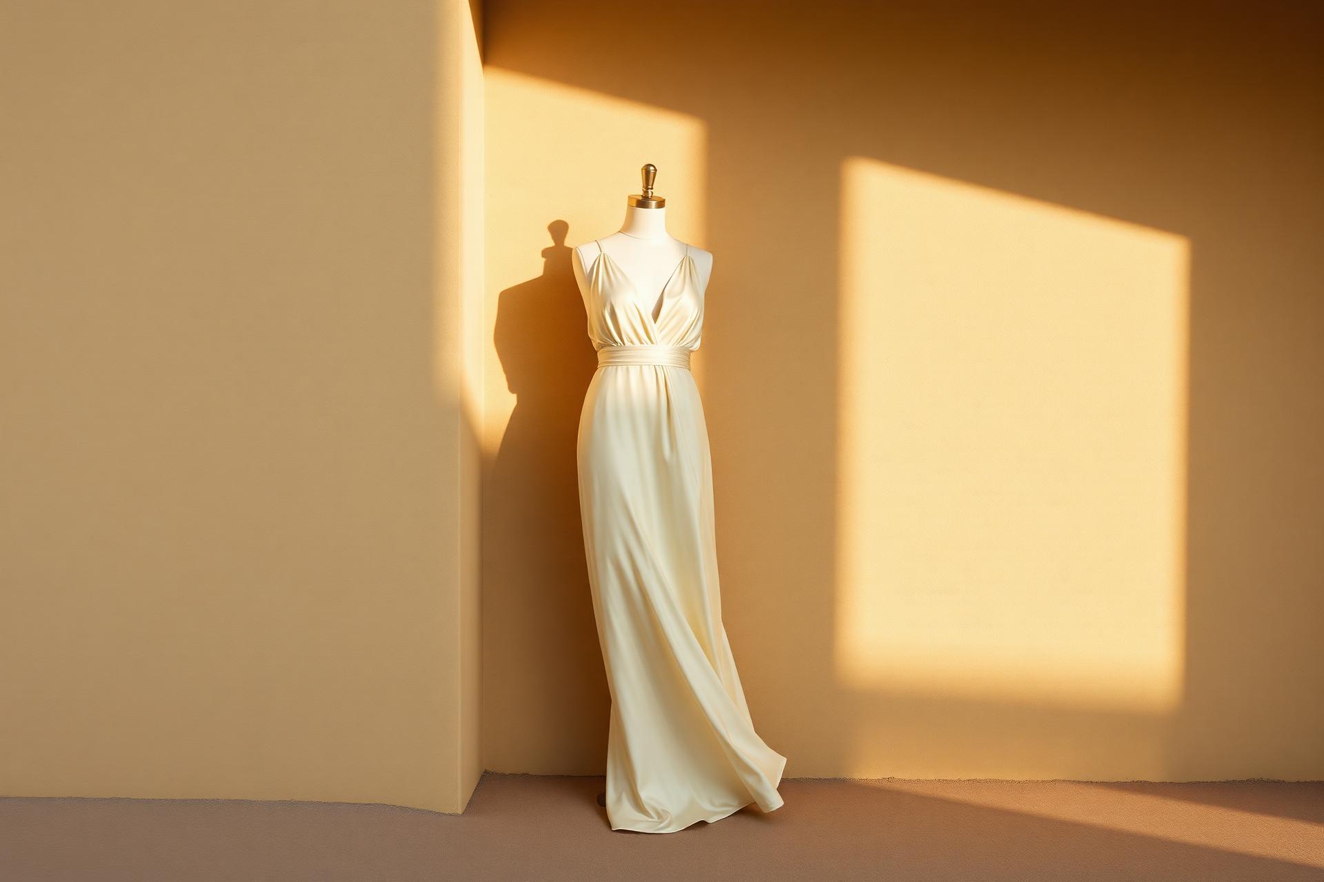 Ivory silk dress in warm afternoon light